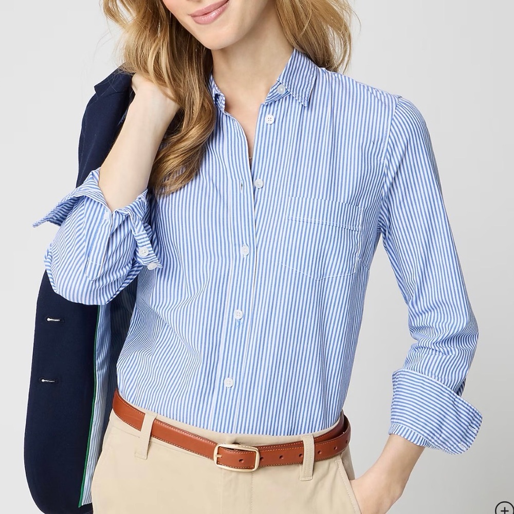 J. Crew Blue and White Striped Cotton Button Up Shirt